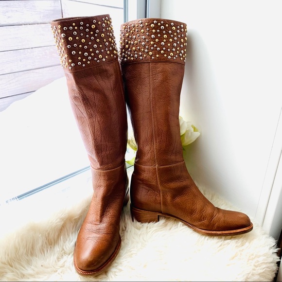 CASADEI Brown Leather Bling Knee High Riding Boots - Picture 3 of 16